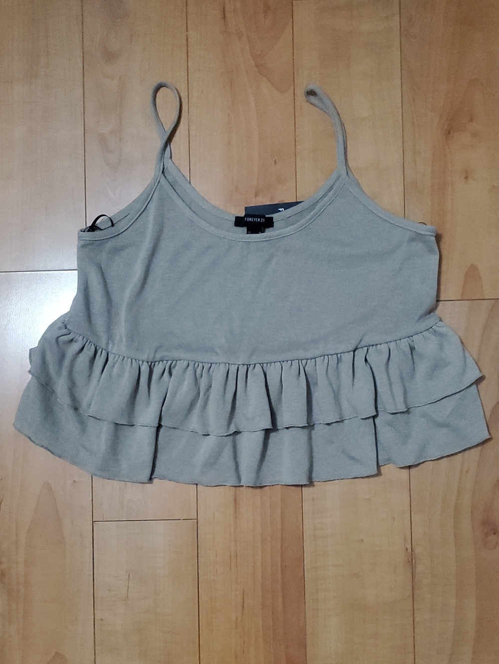 Forever 21 Taupe Ruffle Hem Spaghetti Strap Crop Top